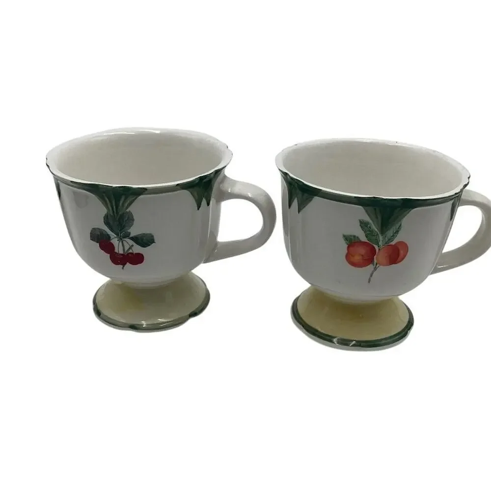 Vintage Gibson Ceramic Pedestal Mugs‎ Set of 2 Hand-Painted Fruit Design